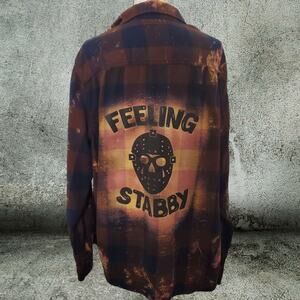 Feeling Stabby Horror Jason Mask Custom Flannel Shirt - XL